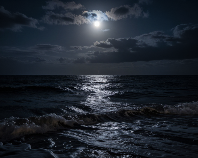 Atmospheric Night Sea with Light Streak
